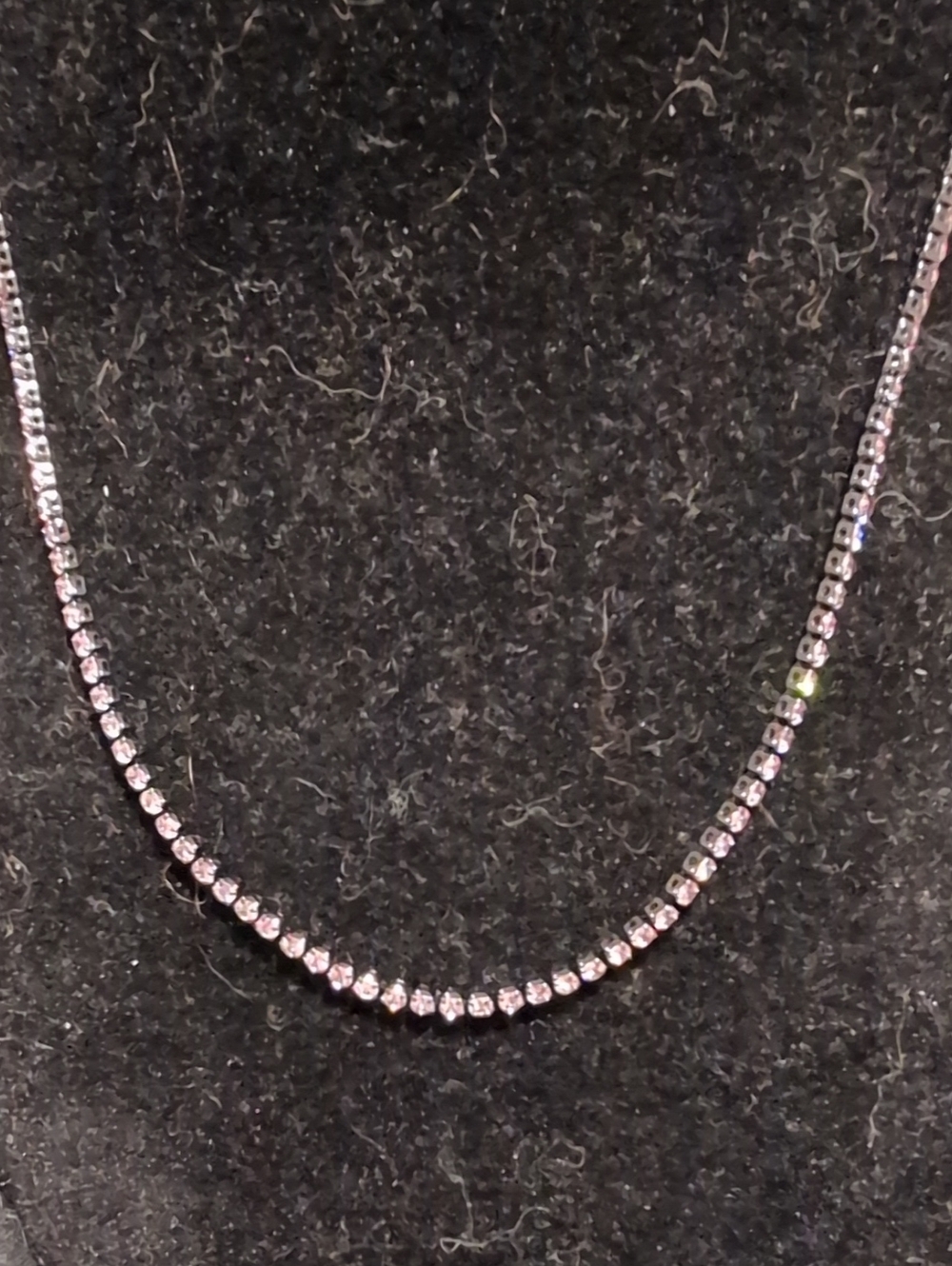 Silver-Tone Pink Crystal Tennis Necklace